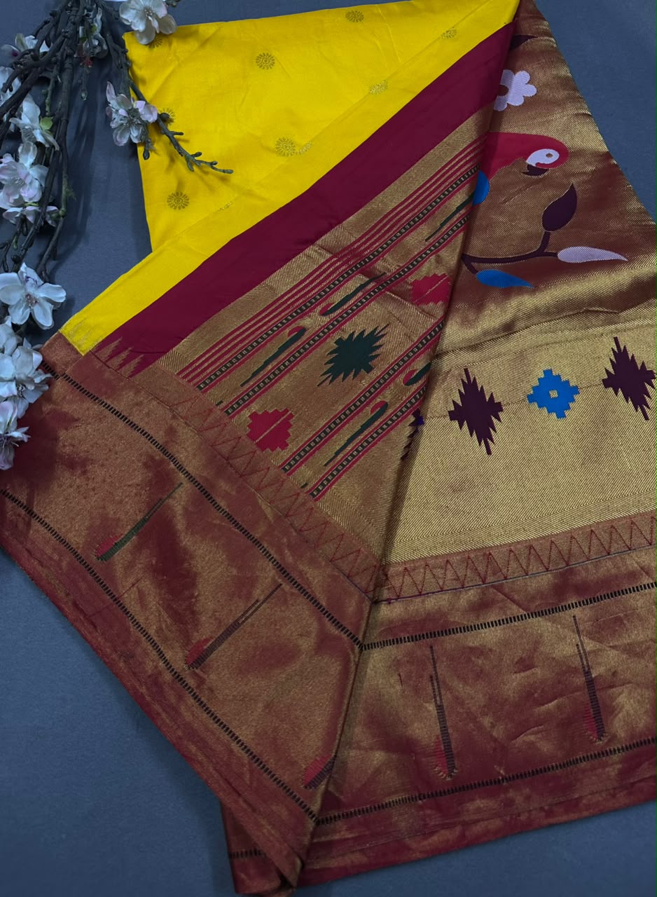 Yellow Pure Paithani Silk Saree (Swara)