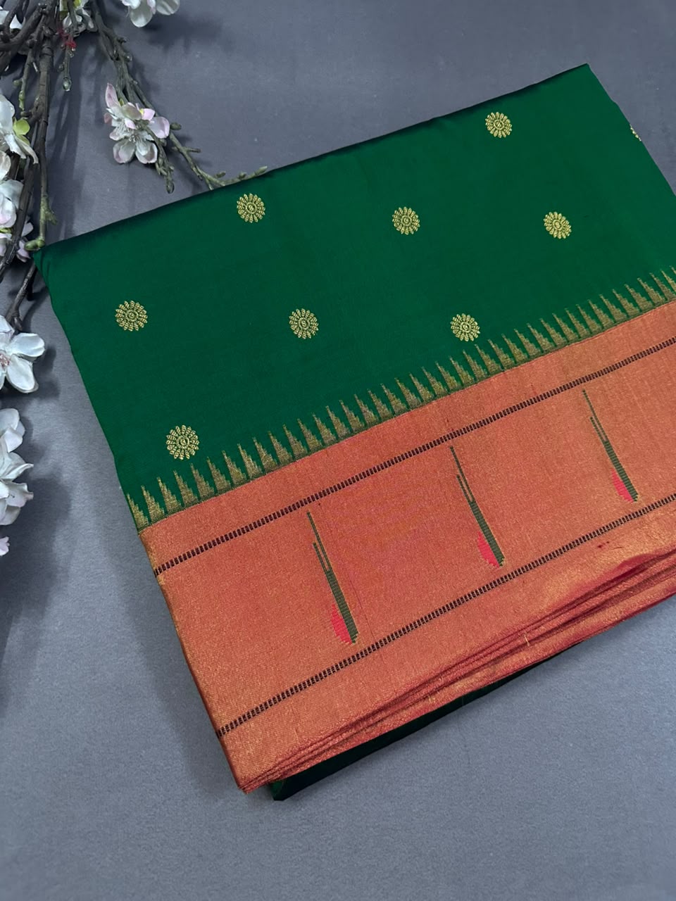 Bottle Green Pure Paithani Silk Saree (Swara)