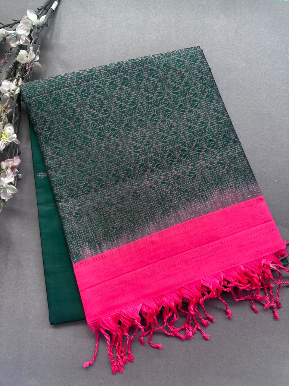 Green n Pink Pure Kanchi Soft Silk Saree