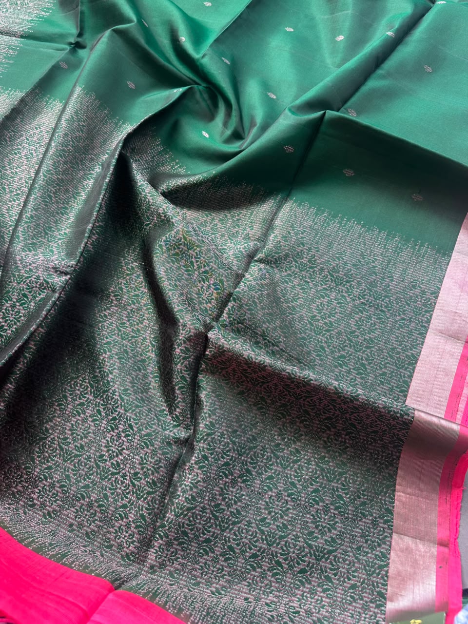 Green n Pink Pure Kanchi Soft Silk Saree