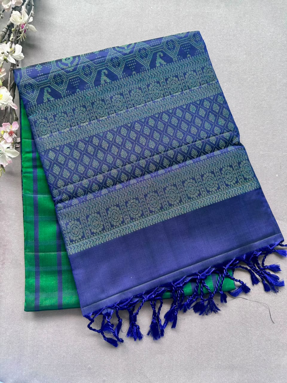 Green n blue Pure Kanchi Soft Silk Saree