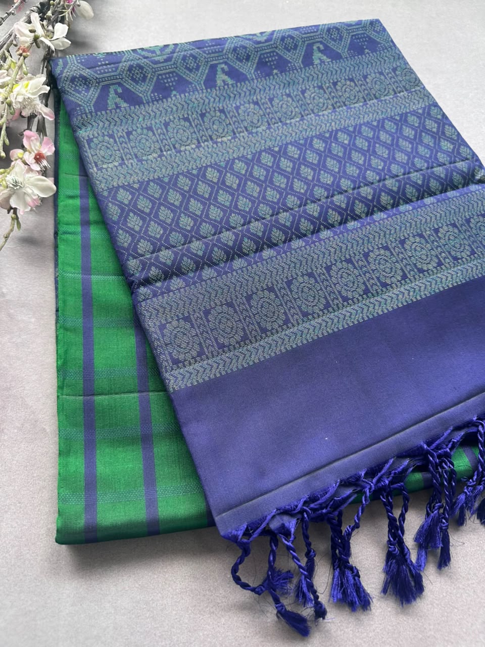 Green n blue Pure Kanchi Soft Silk Saree
