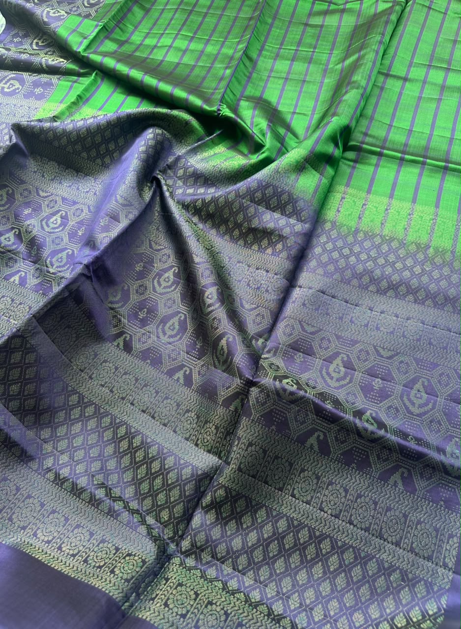 Green n blue Pure Kanchi Soft Silk Saree