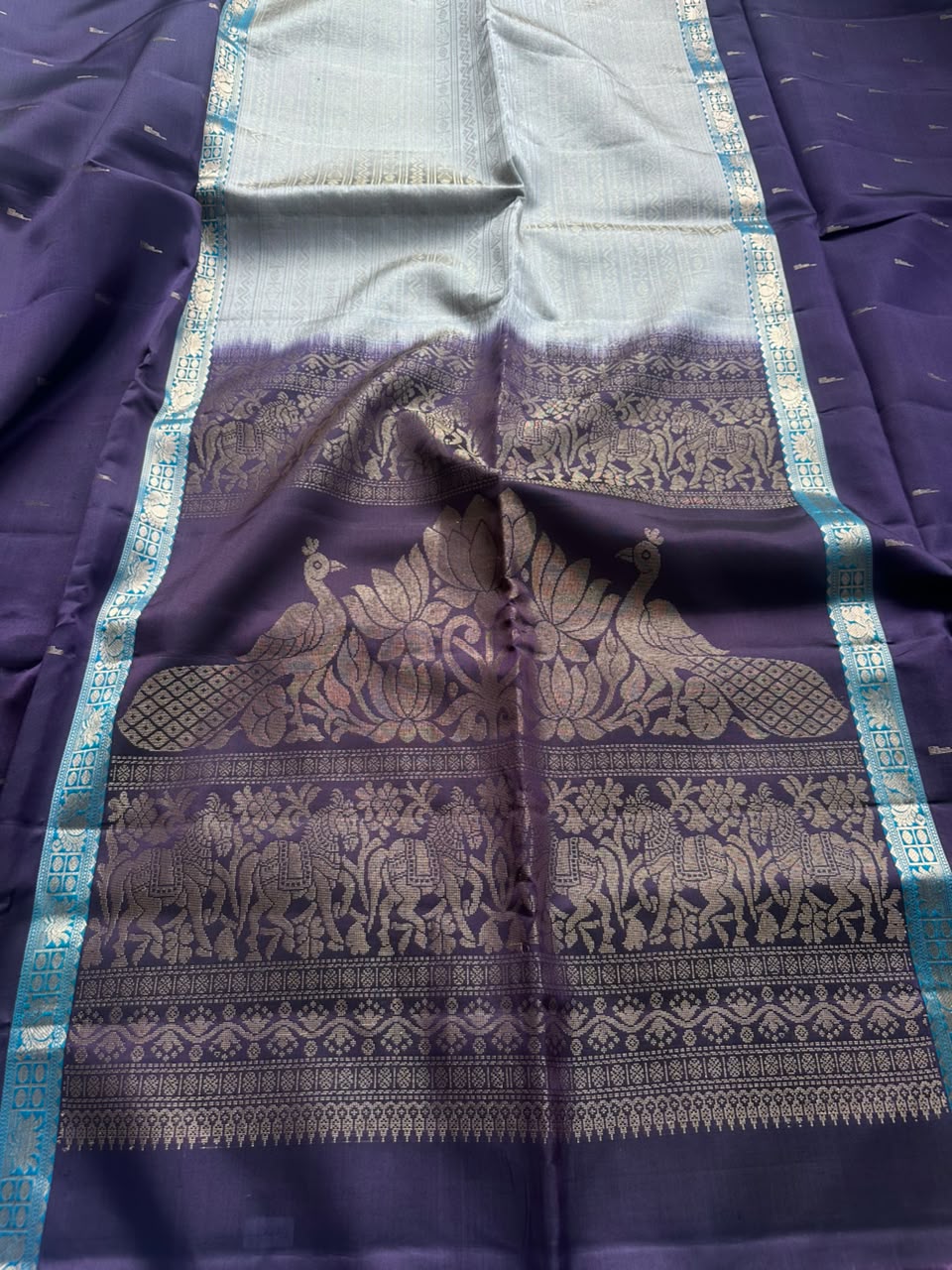 Purple n grey  Pure Kanchi Soft Silk Saree