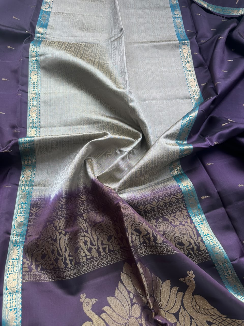 Purple n grey  Pure Kanchi Soft Silk Saree