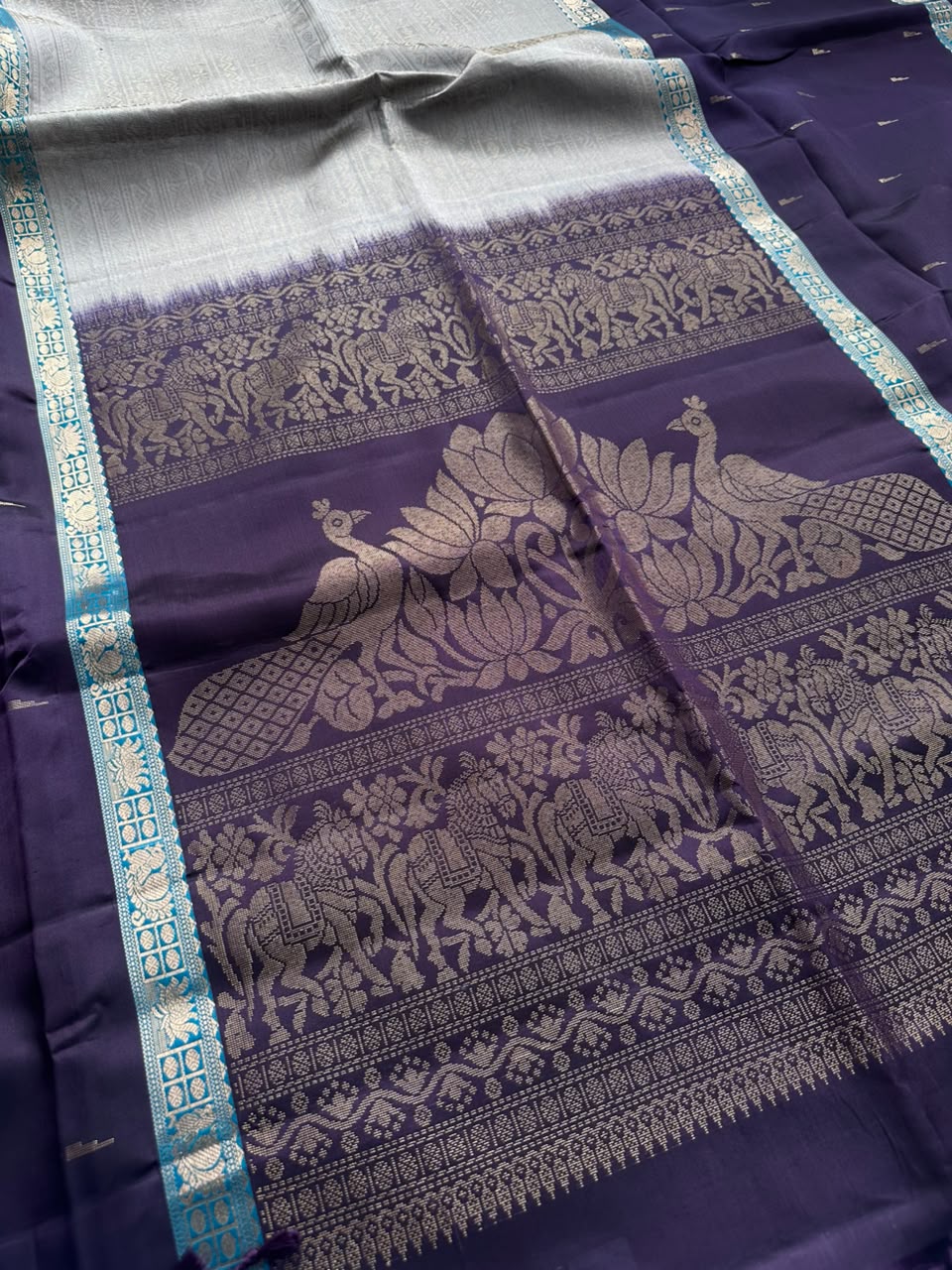 Purple n grey  Pure Kanchi Soft Silk Saree