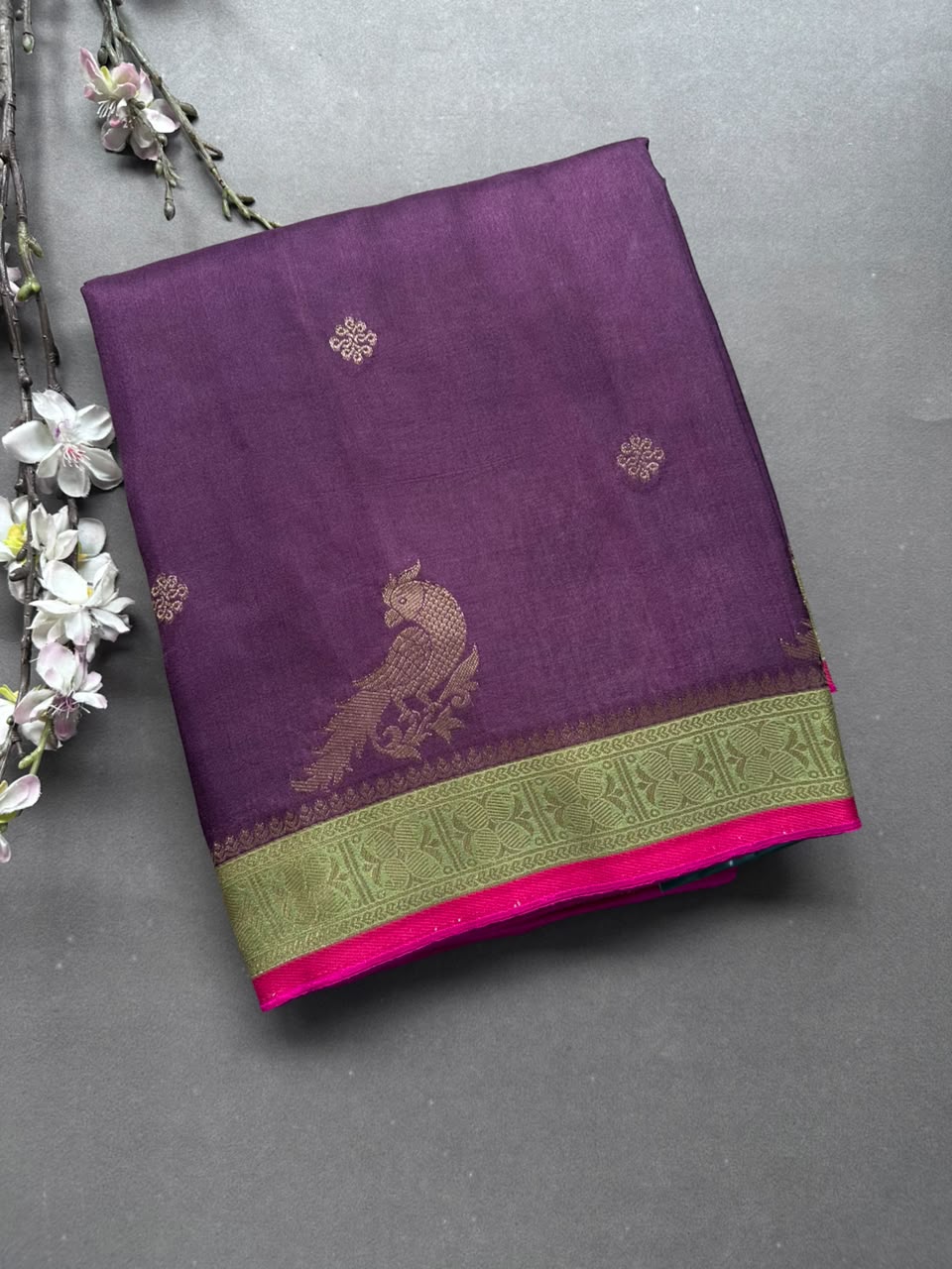 Dark purple soft semi crepe saree 108