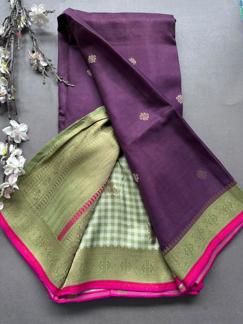 Dark purple soft semi crepe saree 108