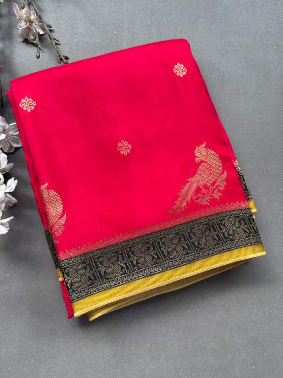 Red soft semi crepe saree 108