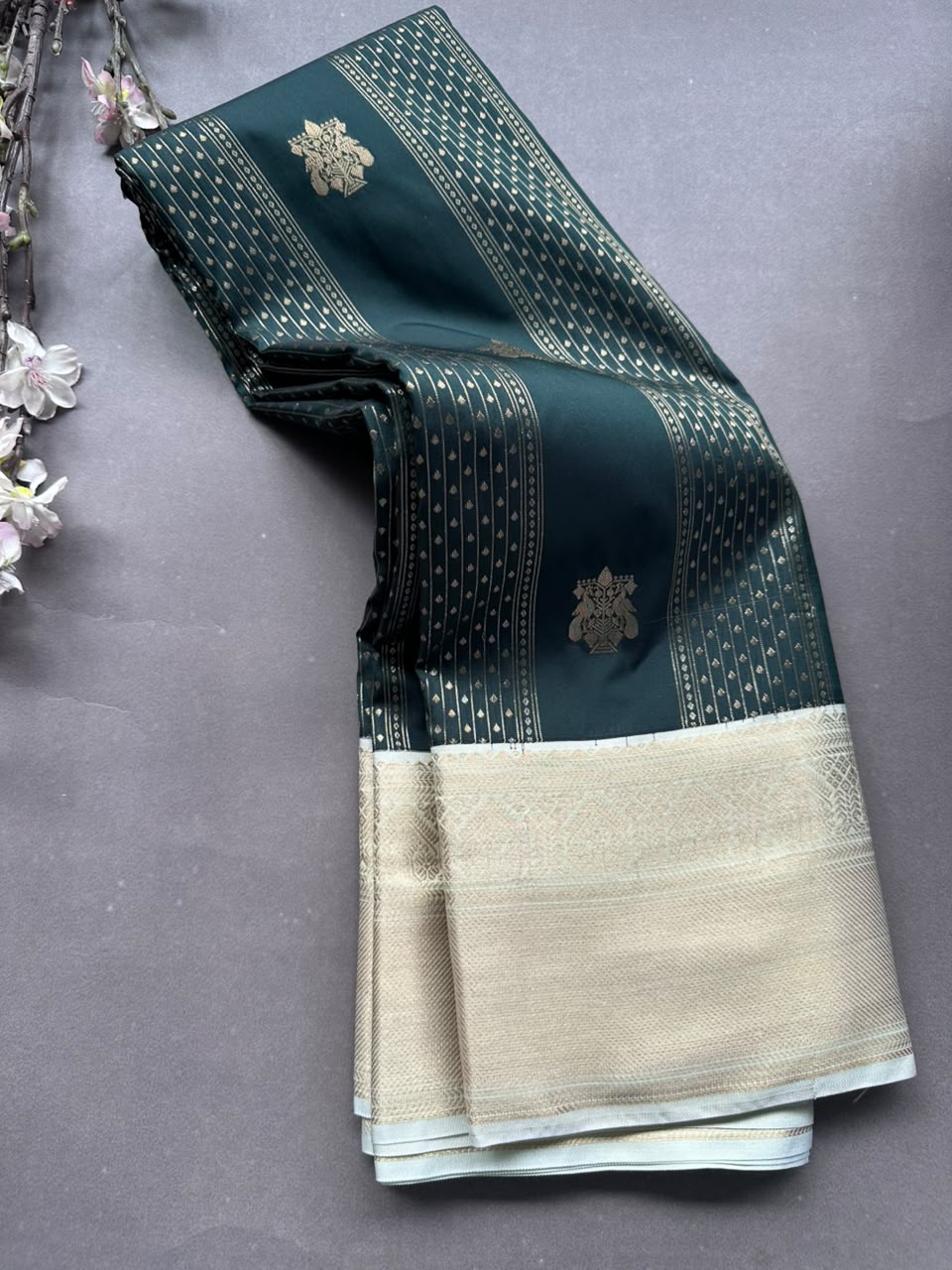 Green n cream Semi Kanchi Saree 108