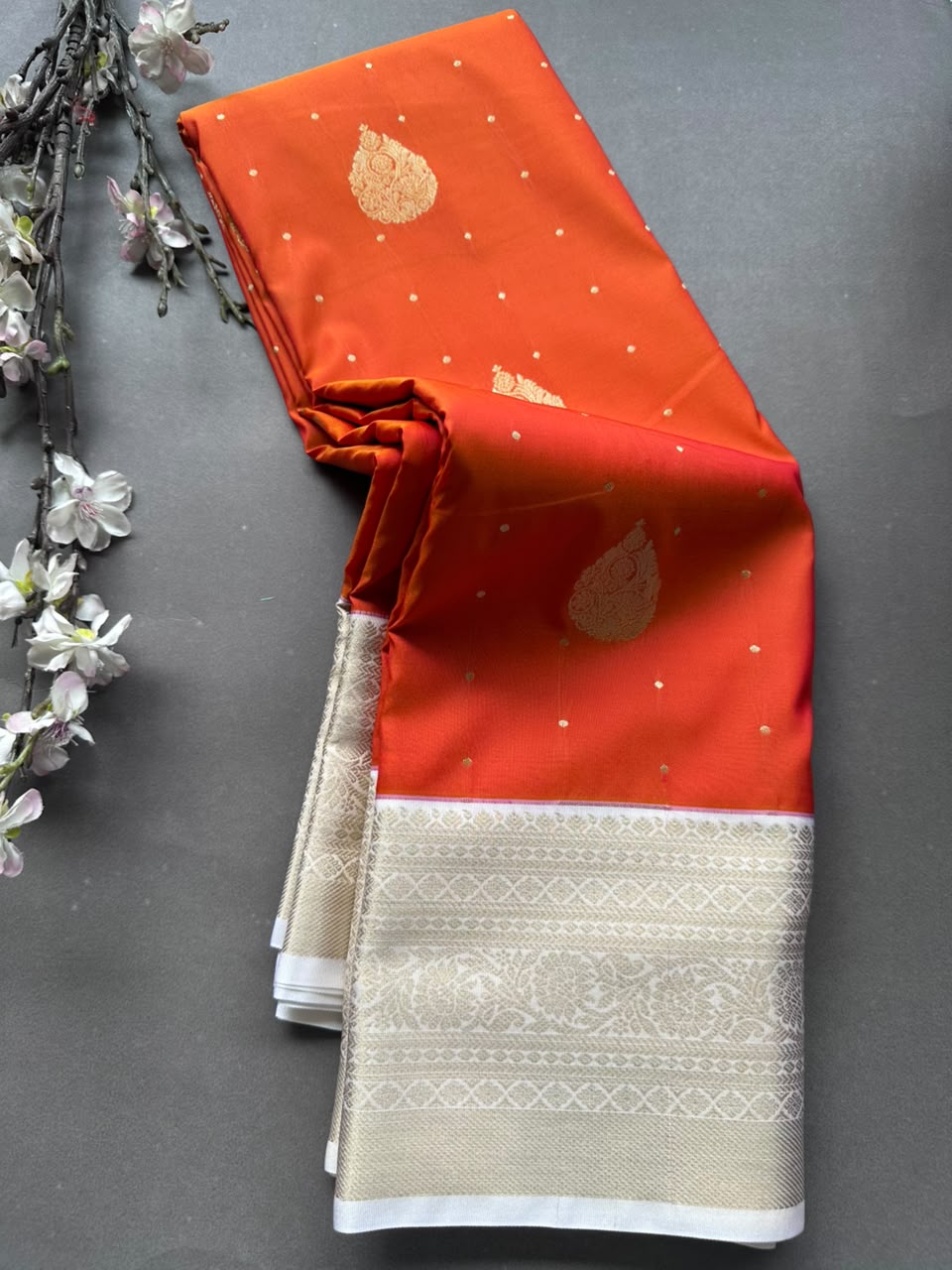 Orange n cream Semi Kanchi Saree 108