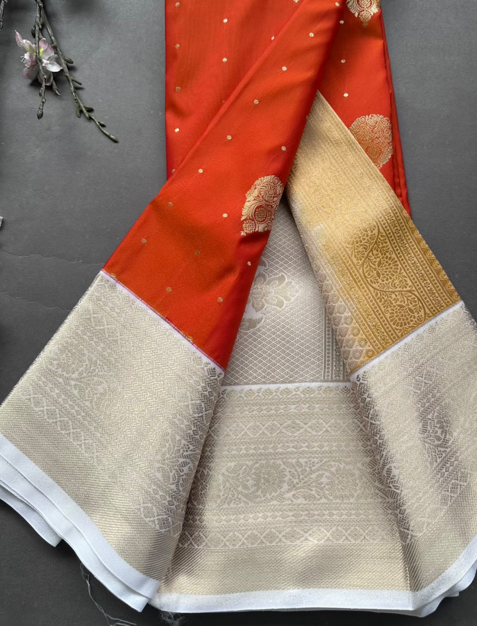 Orange n cream Semi Kanchi Saree 108