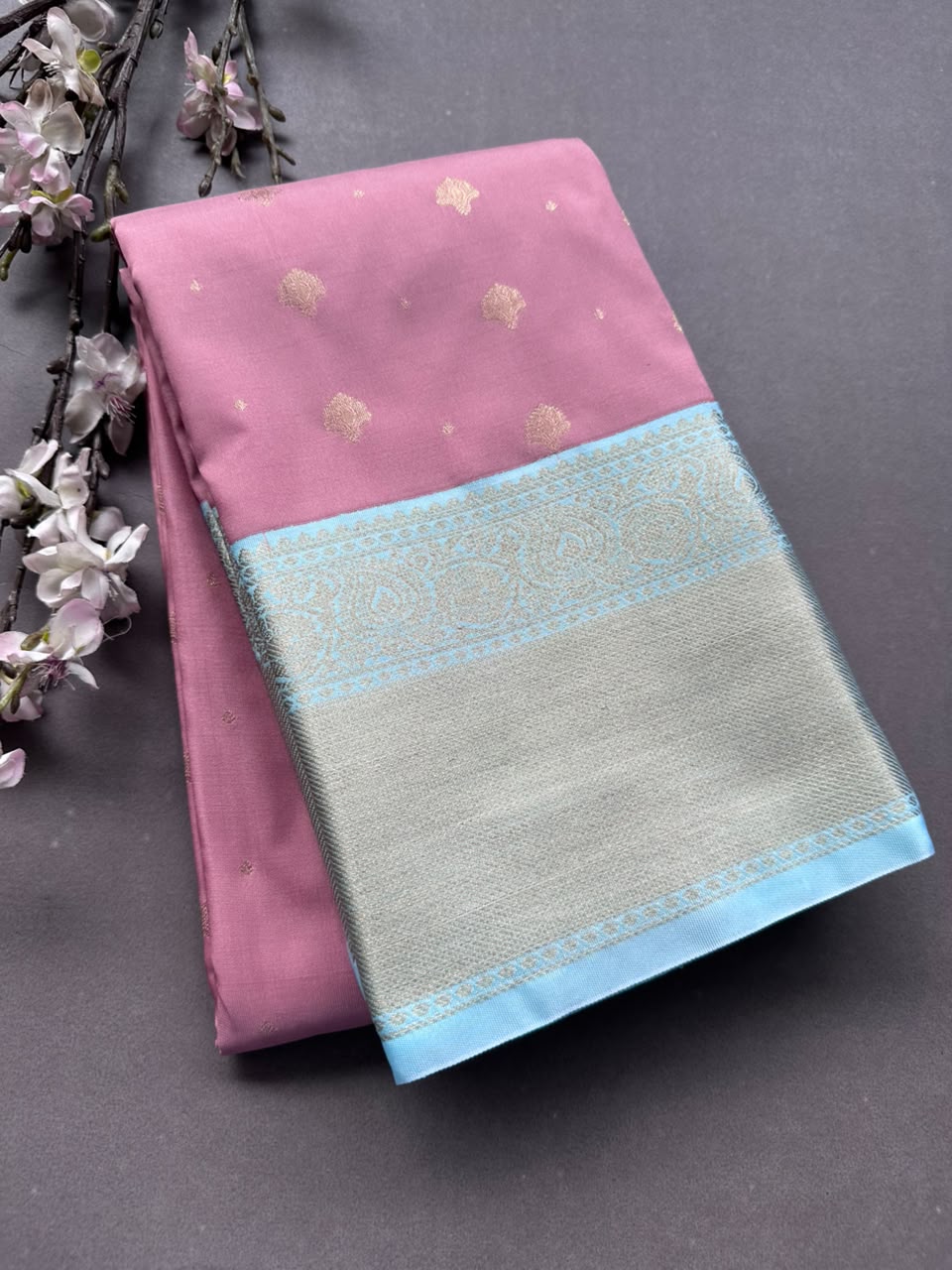 Pink n blue Semi Kanchi Saree 108