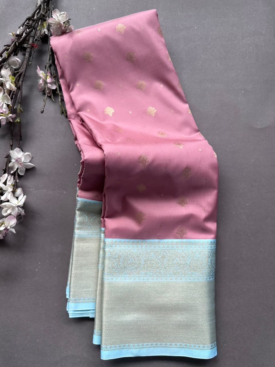 Pink n blue Semi Kanchi Saree 108