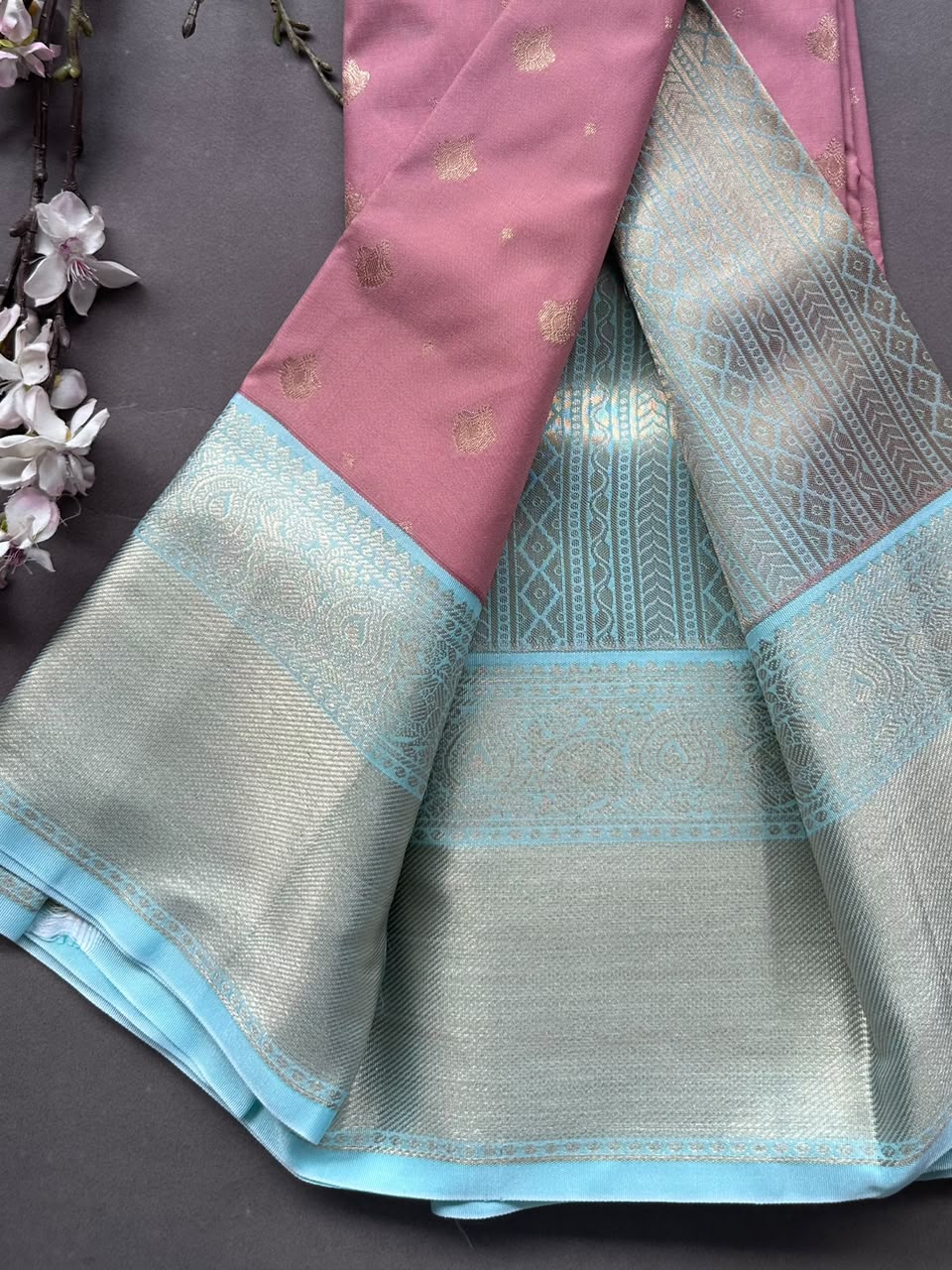 Pink n blue Semi Kanchi Saree 108