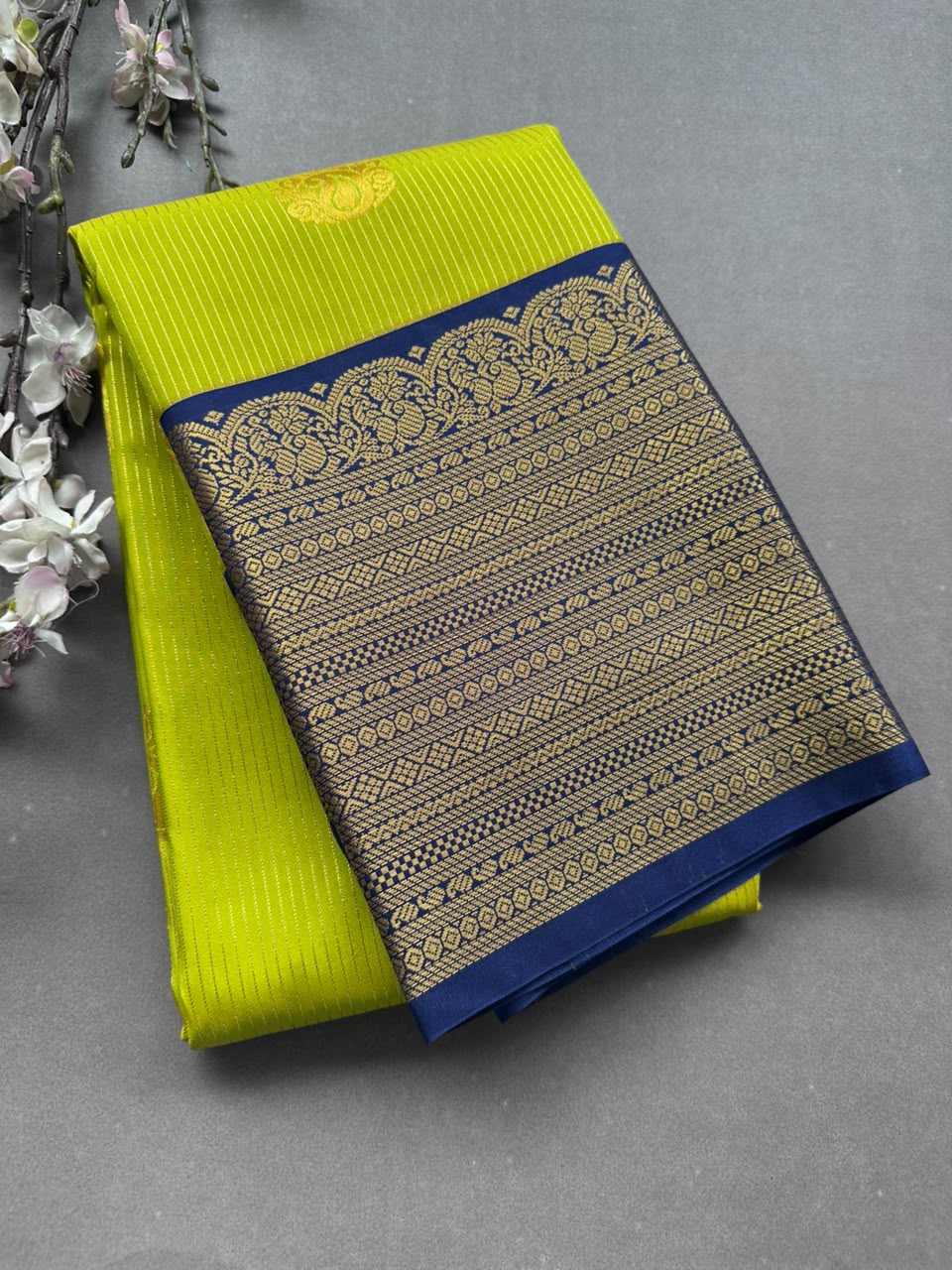 Neon green n blue Semi Kanchi Saree 108