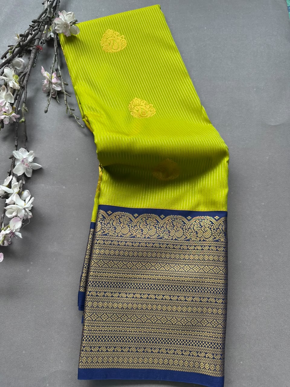 Neon green n blue Semi Kanchi Saree 108