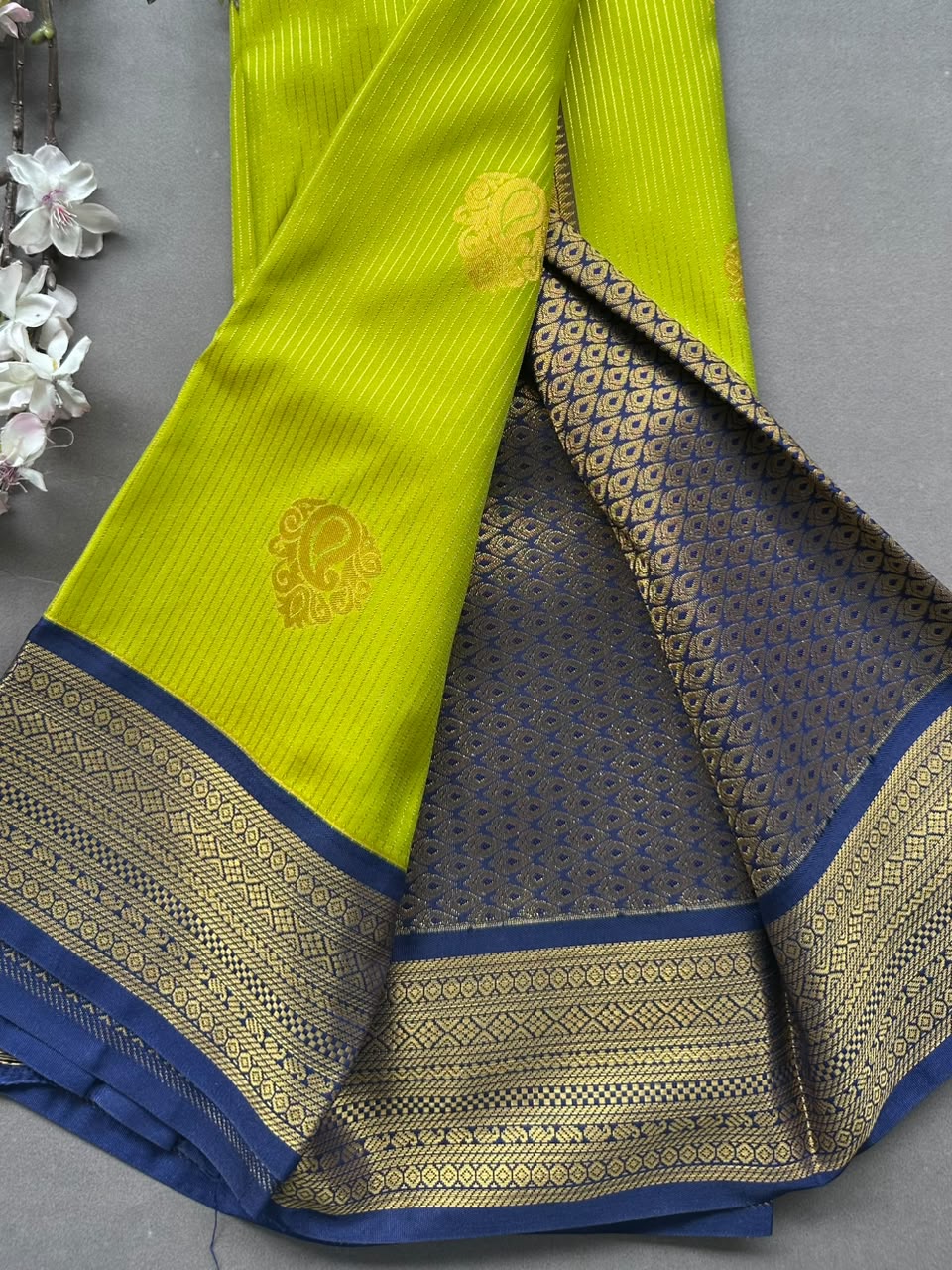 Neon green n blue Semi Kanchi Saree 108