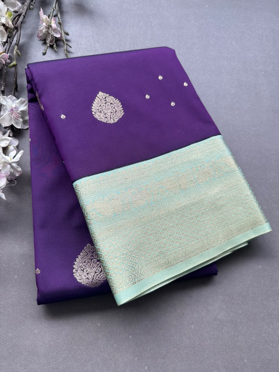 Purple n pastel green Semi Kanchi Saree 108