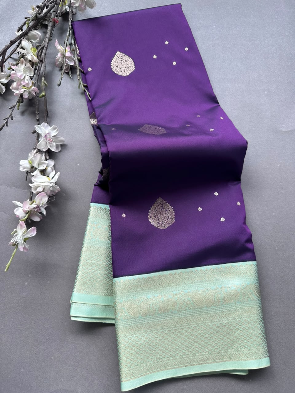 Purple n pastel green Semi Kanchi Saree 108