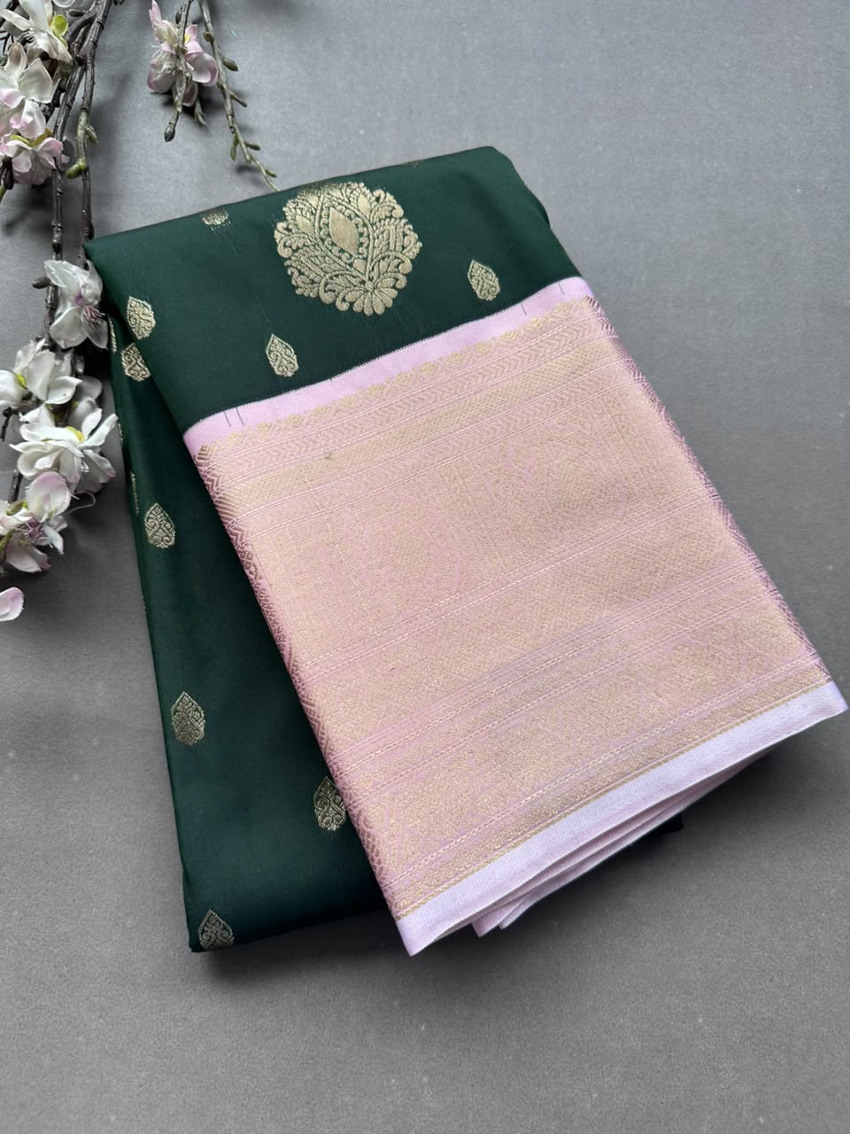 Green n cream Semi Kanchi Saree 108