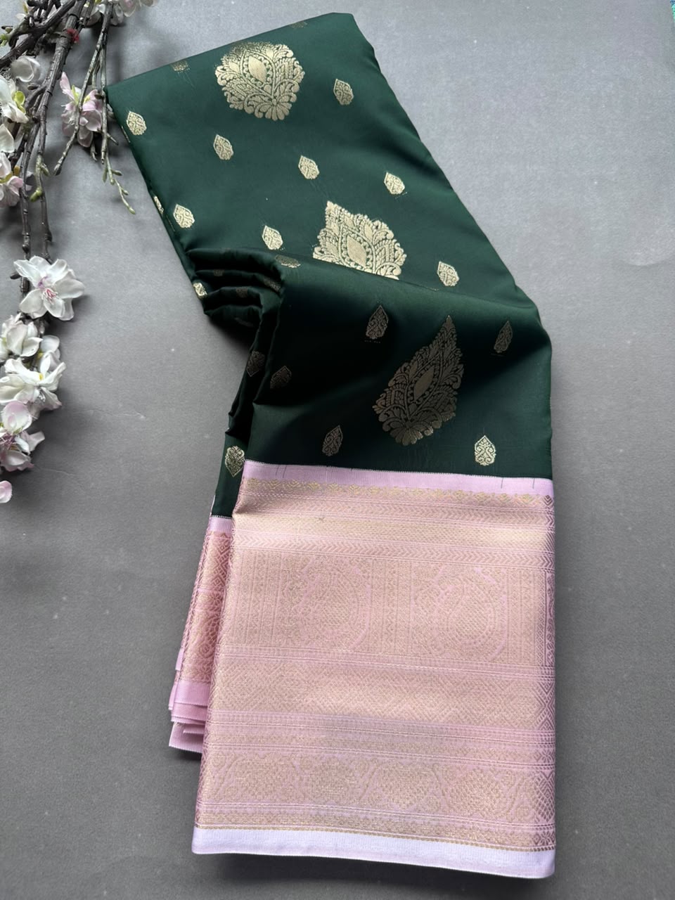 Green n cream Semi Kanchi Saree 108