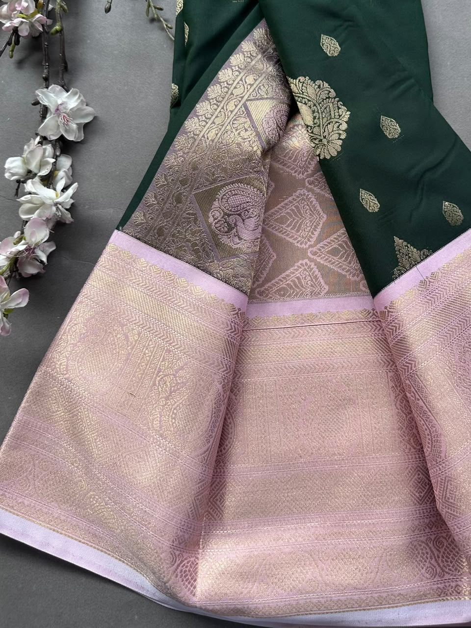 Green n cream Semi Kanchi Saree 108