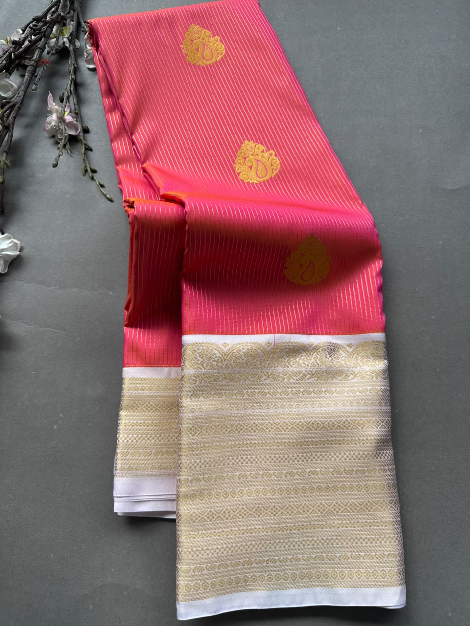 Orange n cream Semi Kanchi Saree 108