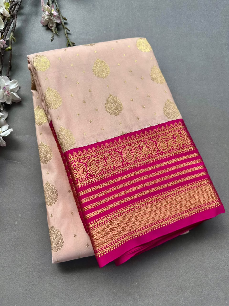 Peach n pink Semi Kanchi Saree 108