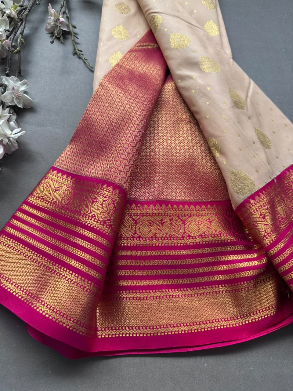 Peach n pink Semi Kanchi Saree 108