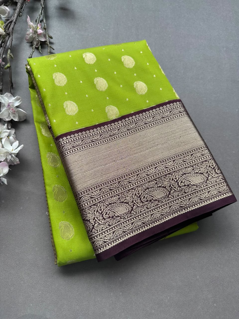 Green n brown Semi Kanchi Saree 108