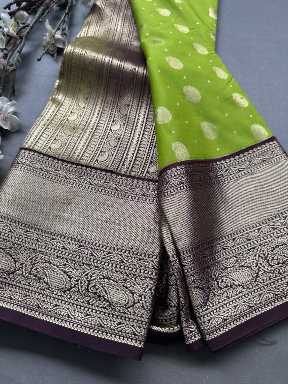 Green n brown Semi Kanchi Saree 108