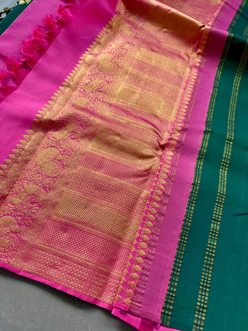 Green n pink Pure Kanchi Silk Saree 108