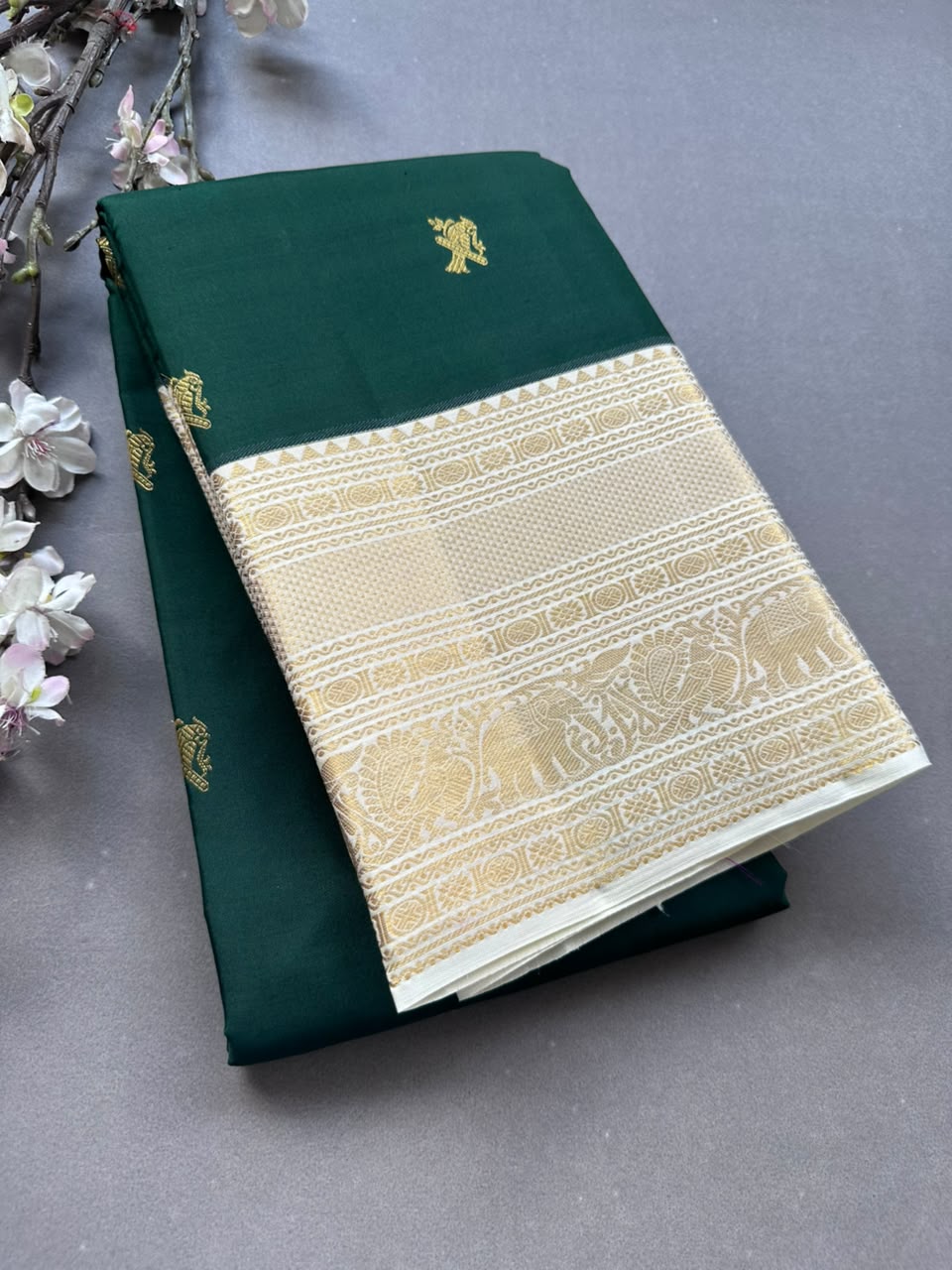 Green n cream Pure Kanchi Silk Saree 108