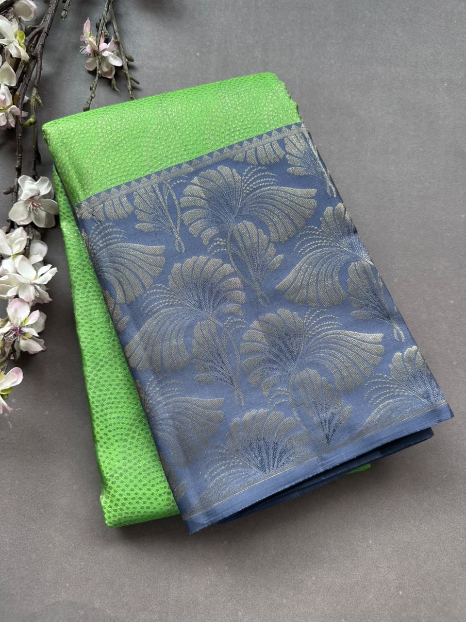 Green n grey Pure Kanchi Silk Saree 108