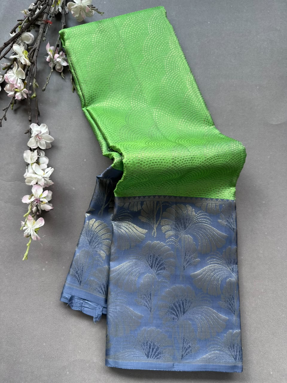 Green n grey Pure Kanchi Silk Saree 108