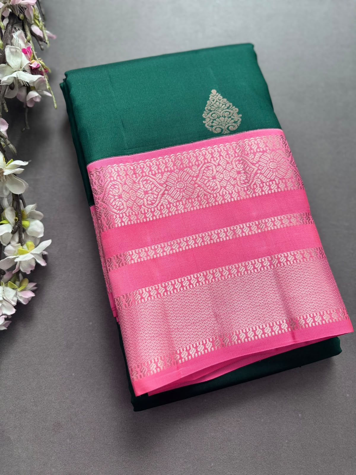 Green n Pink Pure Kanchi Silk Saree