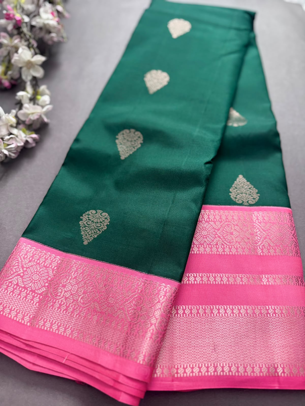 Green n Pink Pure Kanchi Silk Saree