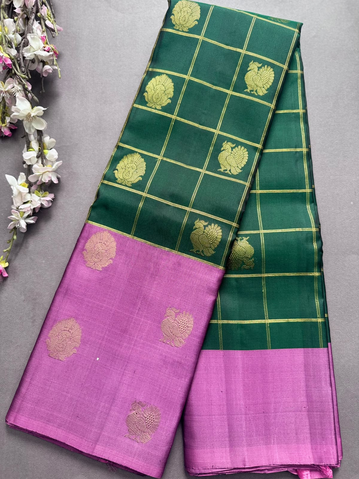 Green n Mauve Pure Kanchi Silk Saree 108
