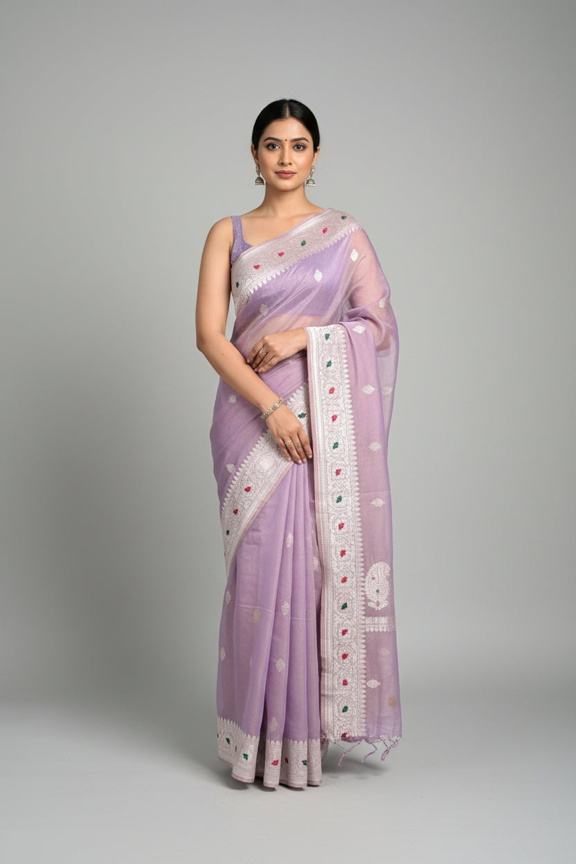 Lilac Small Butta Pure Tissue Chiffon Saree 107