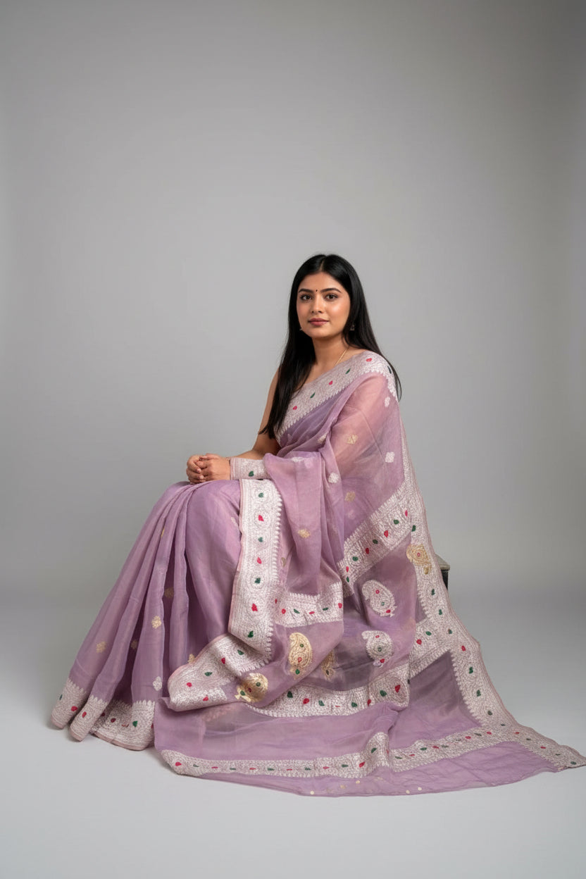 Lilac Small Butta Pure Tissue Chiffon Saree 107