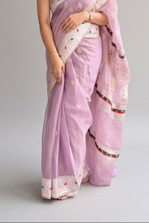 Lilac Small Butta Pure Tissue Chiffon Saree 107
