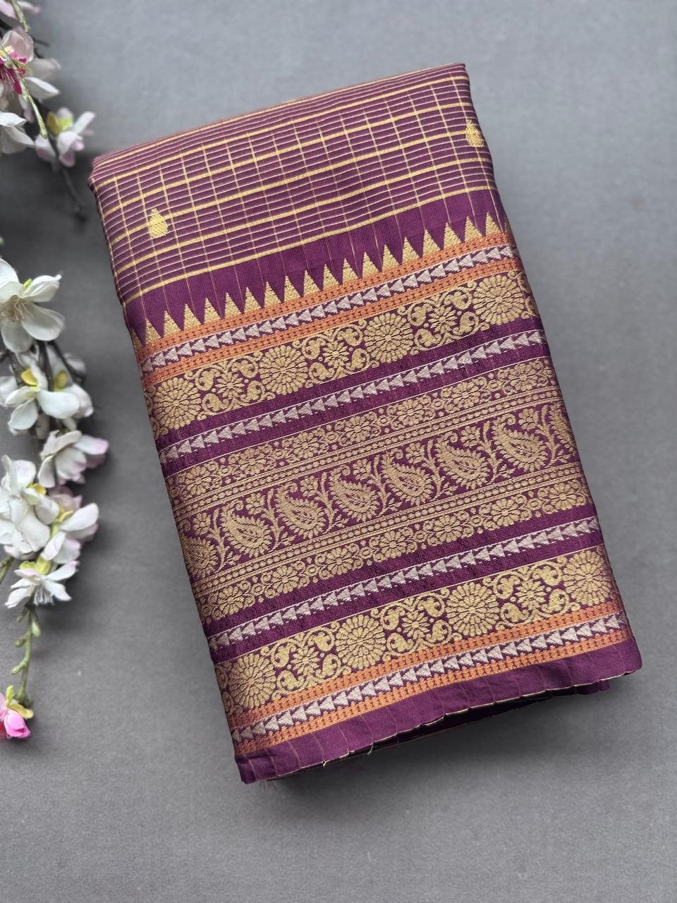 Brown Checks Semi Kanchi Vintage Saree 108