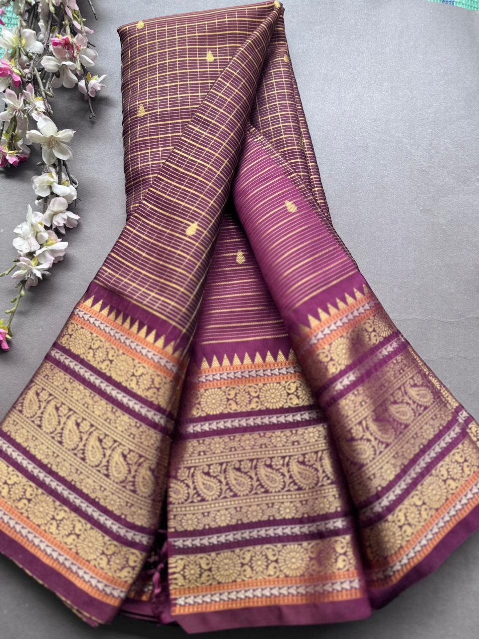 Brown Checks Semi Kanchi Vintage Saree 108