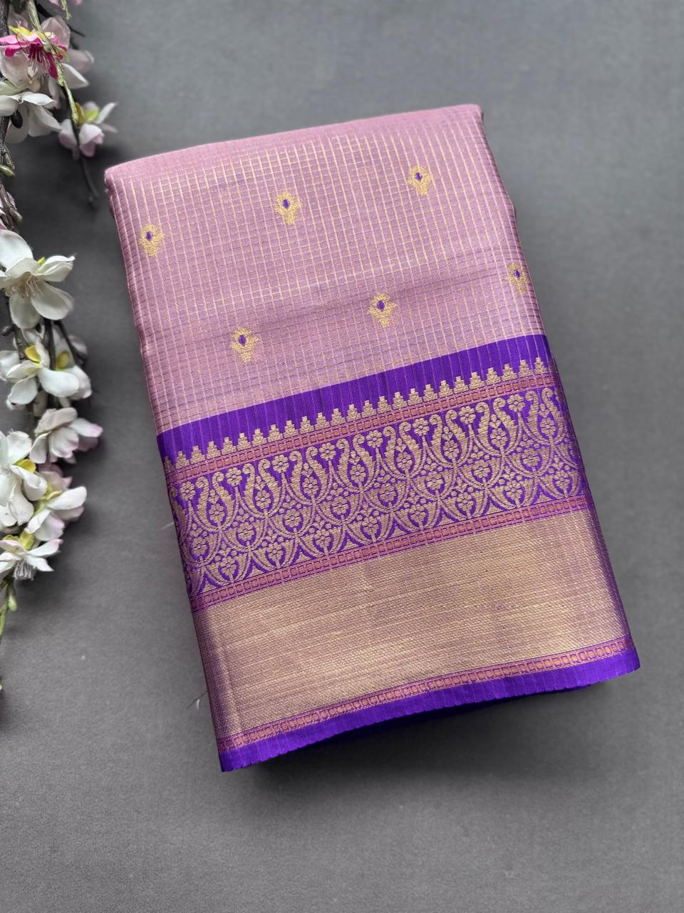 Mauve Checks Semi Kanchi Vintage Saree 108
