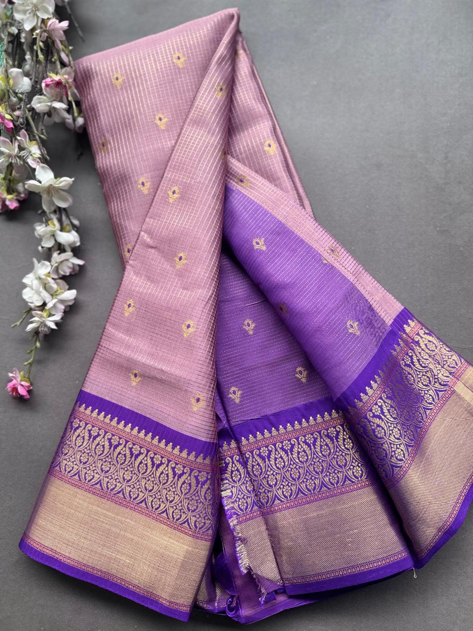 Mauve Checks Semi Kanchi Vintage Saree 108