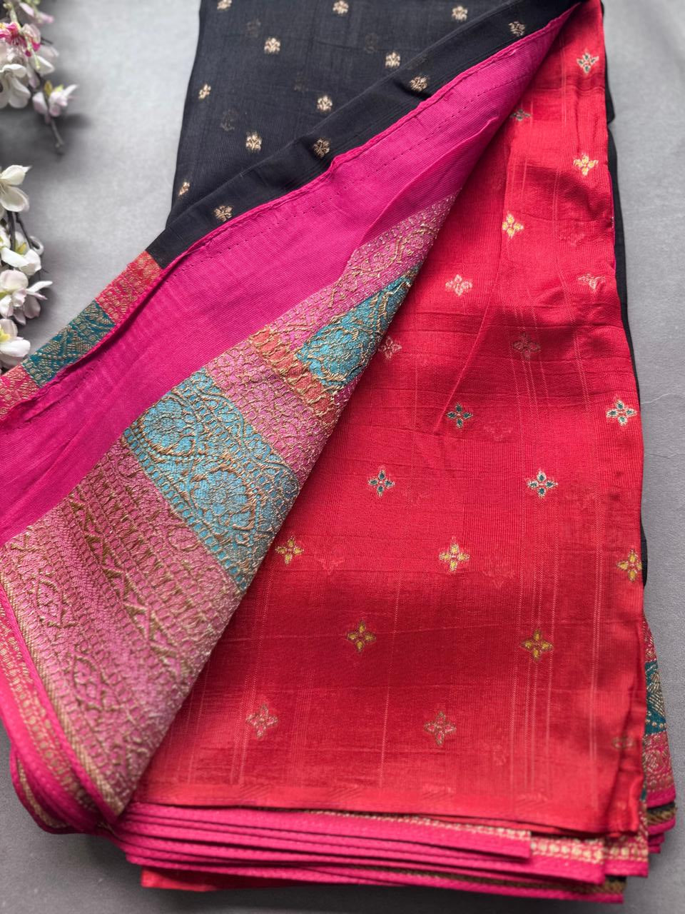Black 3D Border Tussar Georgette Saree 108