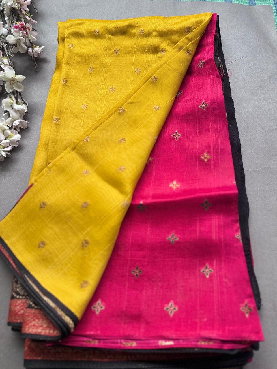 Yellow 3D Border Tussar Georgette Saree 108