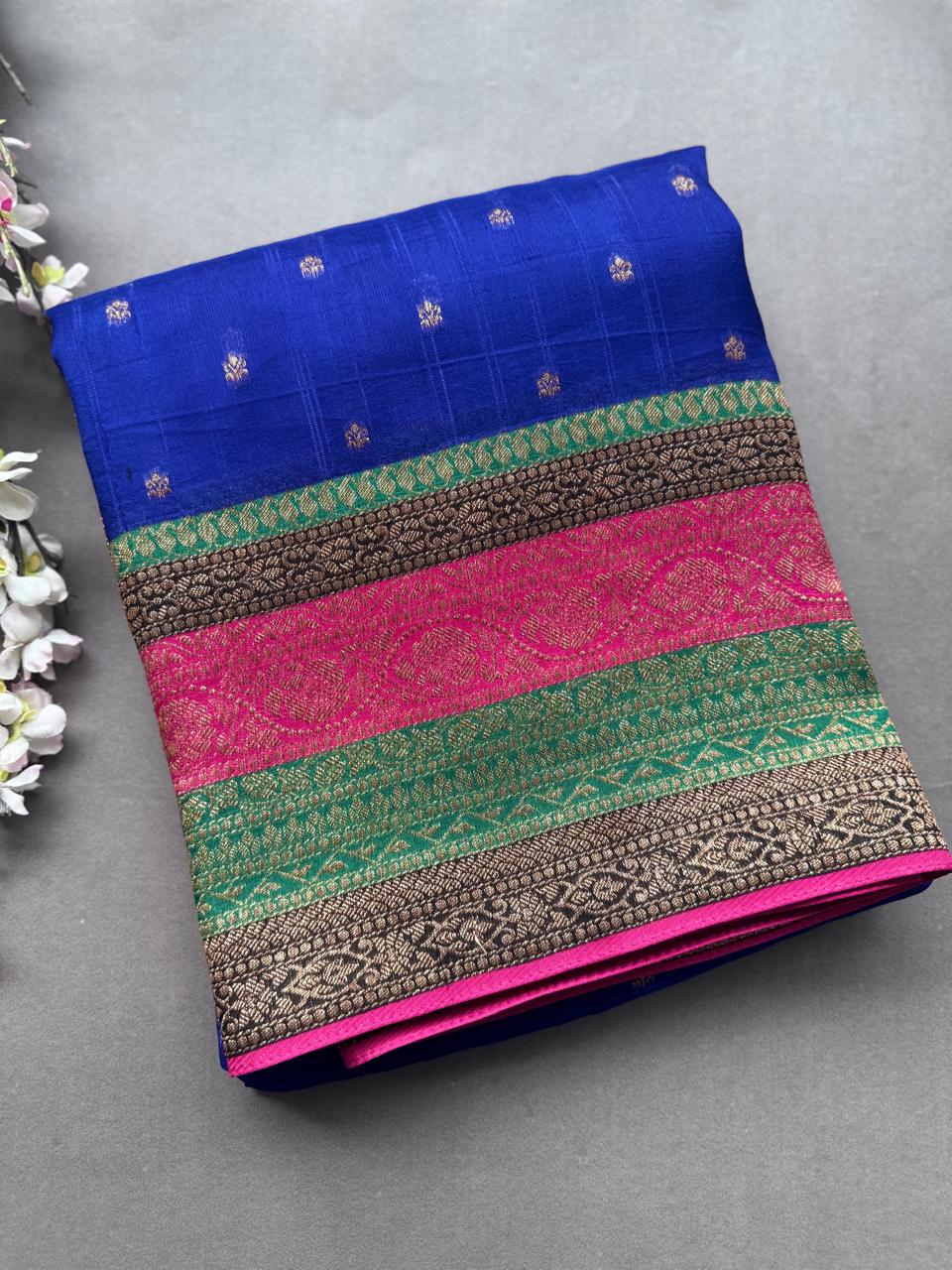 Royal Blue 3D Border Tussar Georgette Saree 108