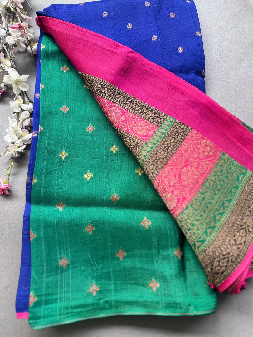 Royal Blue 3D Border Tussar Georgette Saree 108